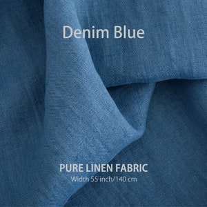 Denim Blue soft pure linen fabric, high-quality European flax, organically produced and available by the yard for superior textile crafting.