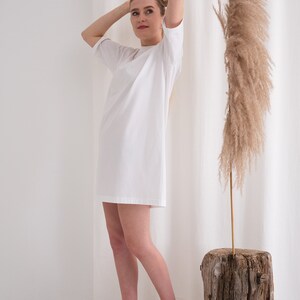 Certified Organic Cotton T-Shirt Dress Versatile and Comfortable Women's Apparel Made to Order White