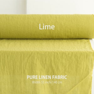 Flax fabric, Premium linen fabric by the yard or meter. High-quality Yellow linen fabric for sewing clothes, curtains, table linen. 26. Lime