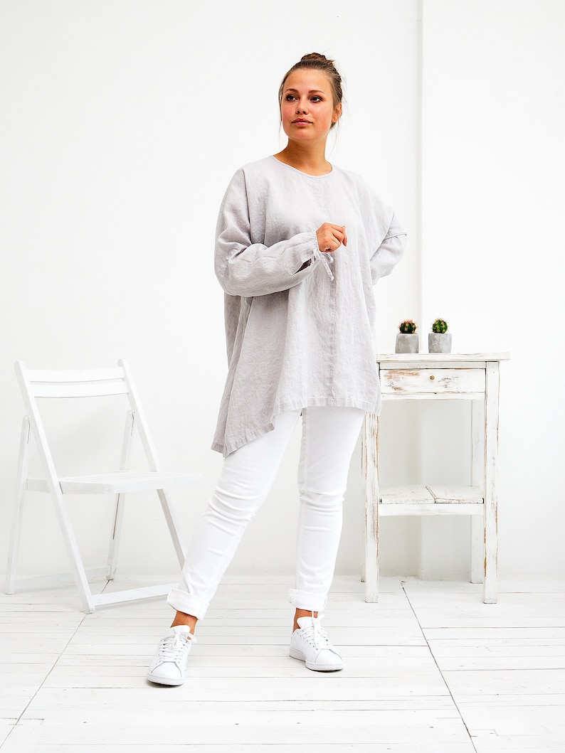 Linen Top, Linen Shirt Women. Oversized Linen Tunic Top. image 1