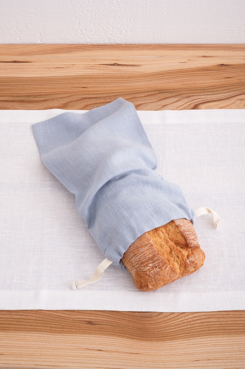 Linen Bread Bag, Baguette Bag, Storage Linen Bags, Fresh Bakery Shopping bag image 8