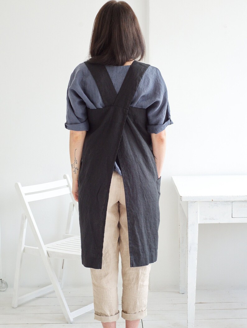 Linen Apron Japanese Style Linen Linen Pinafore Cross Back Etsy