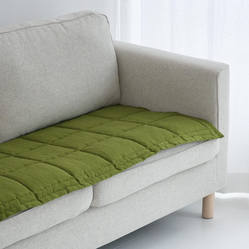 Reversible Linen Sofa Pad Topper, Quilted Couch Slipcover for Pets, Sectional Friendly Seat Cover, Washable Sofa Mat 50XCP image 5