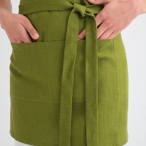 Linen Short Apron, Linen Cafe Apron, Linen Half Apron, Linen Pinafore Apron image 7