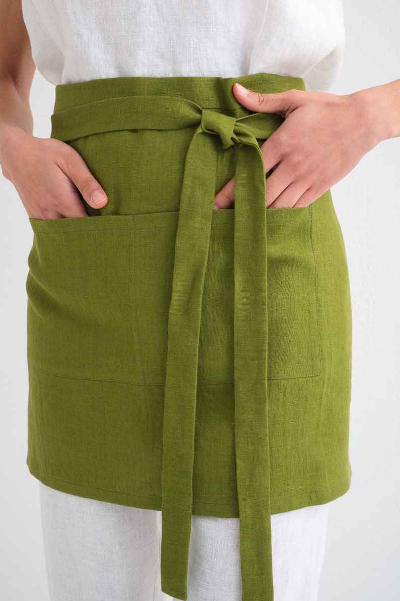 Linen Short Apron, Linen Cafe Apron, Linen Half Apron, Linen Pinafore Apron image 7