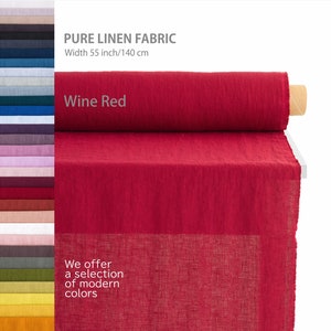 Pure linen fabric by the yard, Best flax textiles, Premium European quality for sale, Natural colors, Wine Red linen fabric
