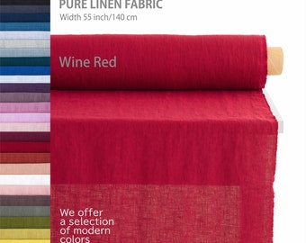 Pure linen fabric by the yard, Best flax textiles, Premium European quality for sale, Natural colors, Wine Red linen fabric