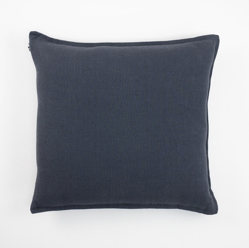 Dark gray linen pillow cover displayed against a white background.