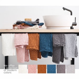 Natural Waffle bath towel set, Linen/ Cotton blend bathrom towel, wash cloth, High absorbent salon spa towel, Waffelpique Geschirrhandtüche