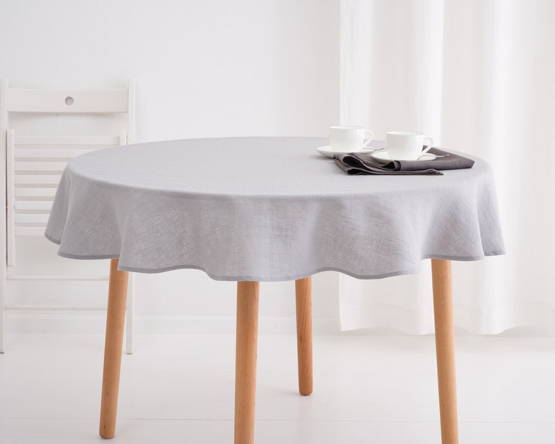 Soft washed pure linen round tablecloth, natural linen table linens, wedding tablecloth, large tablecloth 2. Light Gray