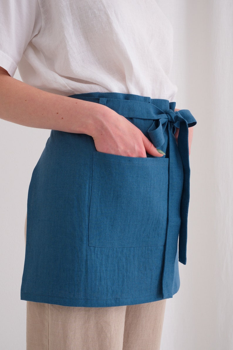 Linen Short Apron, Linen Cafe Apron, Linen Half Apron, Linen Pinafore Apron image 4