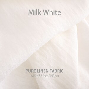Milk White Organic flax fabric, Pure linen fabric by the yard displayed, part of a Premium European selection in natural colors, from a Linen fabric store known for High-quality linen fabric.