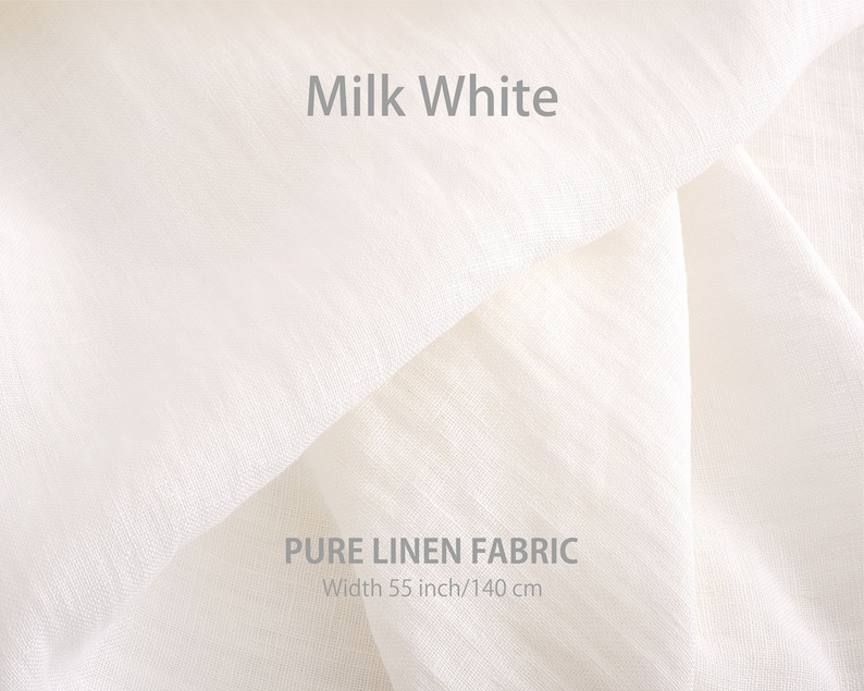 Milk White Organic flax fabric, Pure linen fabric by the yard displayed, part of a Premium European selection in natural colors, from a Linen fabric store known for High-quality linen fabric.