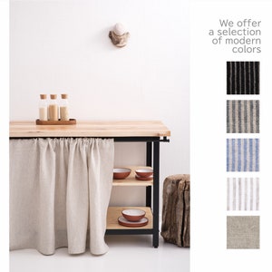 Natural Linen Curtain, Kitchen Cupboard, Bathroom Shelf, Custom Size, OEKO-TEX, Stonewashed Linen, Eco-Friendly Decor