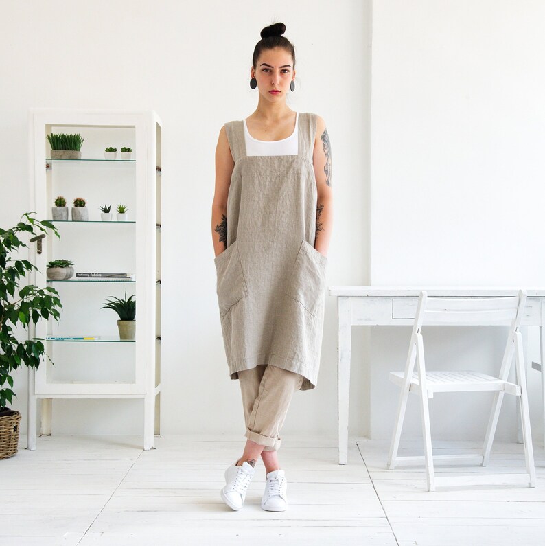 Linen Apron Japanese Style Linen Linen Pinafore Cross Back Etsy