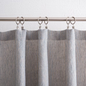 Light filtering pinstripe linen curtains, long and wide window drapes, farmhouse curtains for kitchen semi sheer drapes