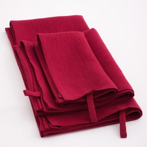 soft stone washed linen face towels, set of high absorbent hand towel, washcloth,hands guest wiping, red towels