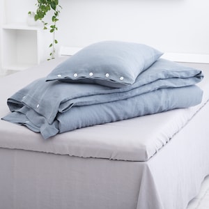 Linen Bedding Set, 2 pieces Linen Set with Buttons , Duvet Covers, 1 Pillowcases, Linen Bedding