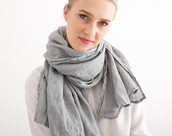 Linen Scarf. Natural soft washed linen scarf. Linen Woman Scarf.