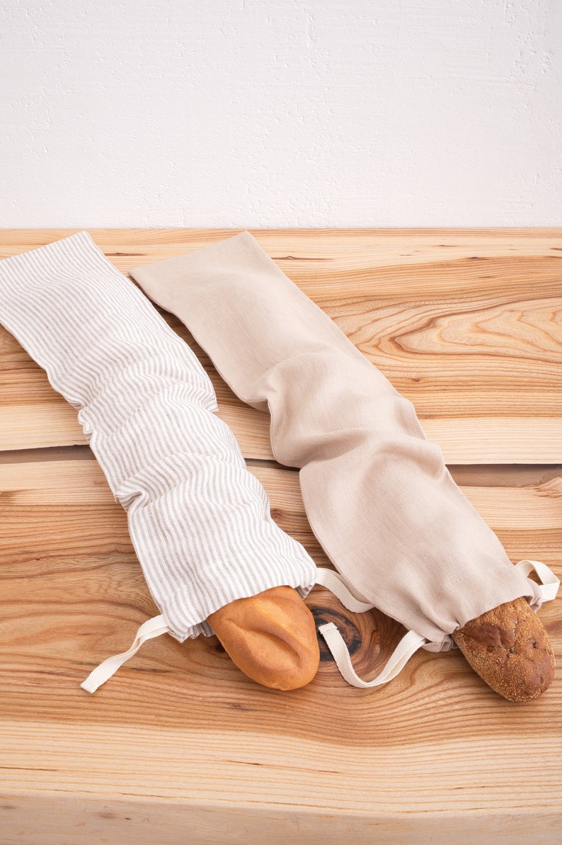 Linen Bread Bag, Baguette Bag, Storage Linen Bags, Fresh Bakery Shopping bag image 6