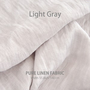 "Exquisite light gray premium European linen, OEKO-TEX certified pure flax fabric, top-quality by the yard, 55 inches width for timeless natural elegance."