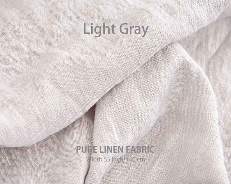 "Exquisite light gray premium European linen, OEKO-TEX certified pure flax fabric, top-quality by the yard, 55 inches width for timeless natural elegance."