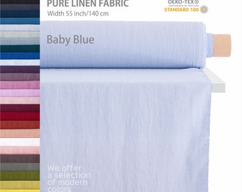 Tela de lino natural cortada a medida, Los mejores textiles de lino, Calidad europea premium a la venta, Colores azules naturales, Tienda de telas de lino