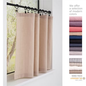 Clip-on semi sheer curtains hanging for small window, linen french cafe curtains for bathroom, header drapes light filtering valances skirt.