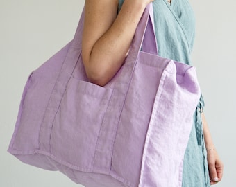 LINEN TOTE BAG - Organic Tote Bag - Linen Shoulder Bag - Pure Linen Tote Bag - Linen Shopping Bag - Reusable Tote Bag