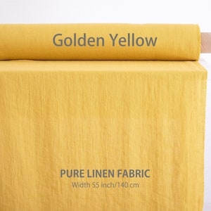 Flax fabric, Premium linen fabric by the yard or meter. High-quality Yellow linen fabric for sewing clothes, curtains, table linen. image 1