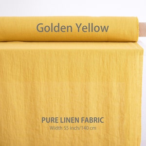 Flax fabric, Premium linen fabric by the yard or meter. High-quality Yellow linen fabric for sewing clothes, curtains, table linen.