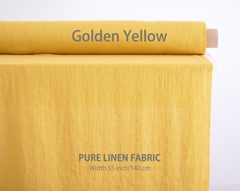 Flax fabric, Premium linen fabric by the yard or meter. High-quality Yellow linen fabric for sewing clothes, curtains, table linen.