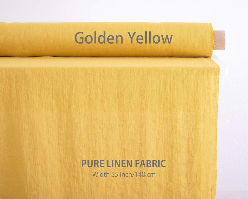Flax fabric, Premium linen fabric by the yard or meter. High-quality Yellow linen fabric for sewing clothes, curtains, table linen. image 1