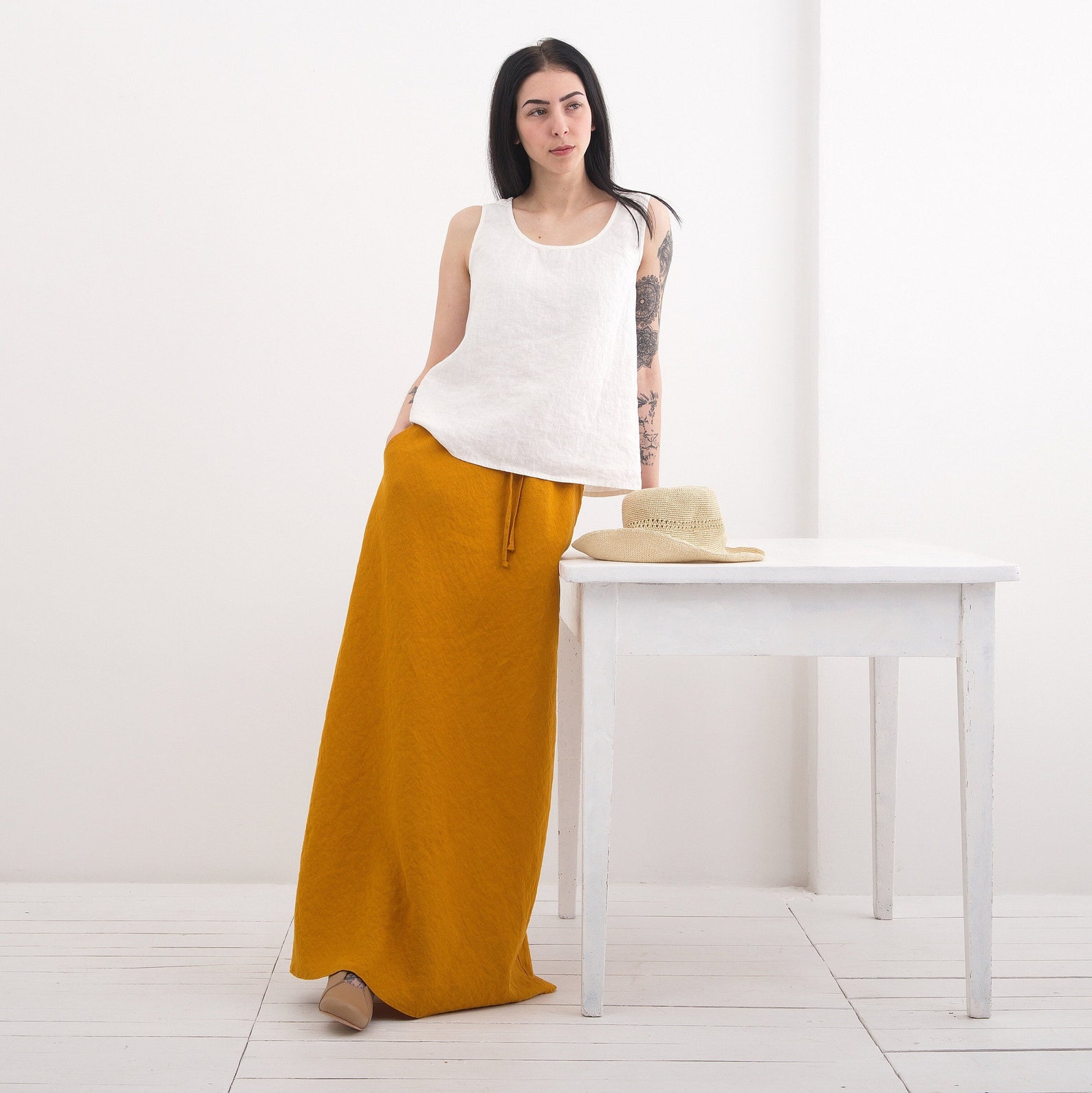 Ethereal Pleated Linen Maxi Skirt