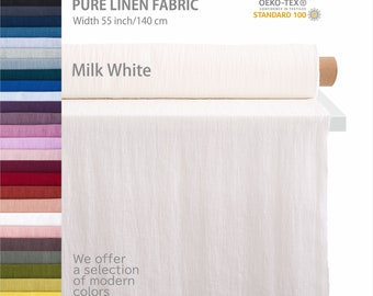 Tela de lino orgánico, Tela de lino puro cortada a medida, Colores naturales europeos premium blanco, Tela de lino de alta calidad, Tienda de telas de lino.