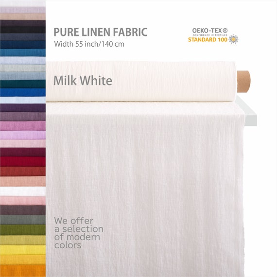 Organic flax fabric, Pure linen fabric by the yard, Premium european natural colors white, High-quality linen fabric, Linen fabric store.