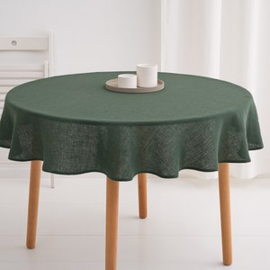 Soft washed pure linen round tablecloth, natural linen table linens, wedding tablecloth, large tablecloth 10. Forest Green