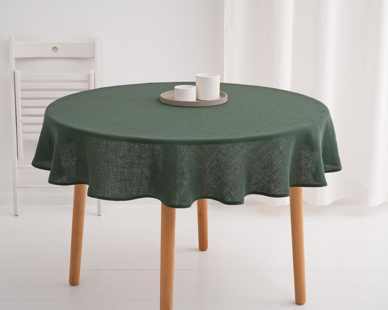 Soft washed pure linen round tablecloth, natural linen table linens, wedding tablecloth, large tablecloth 10. Forest Green