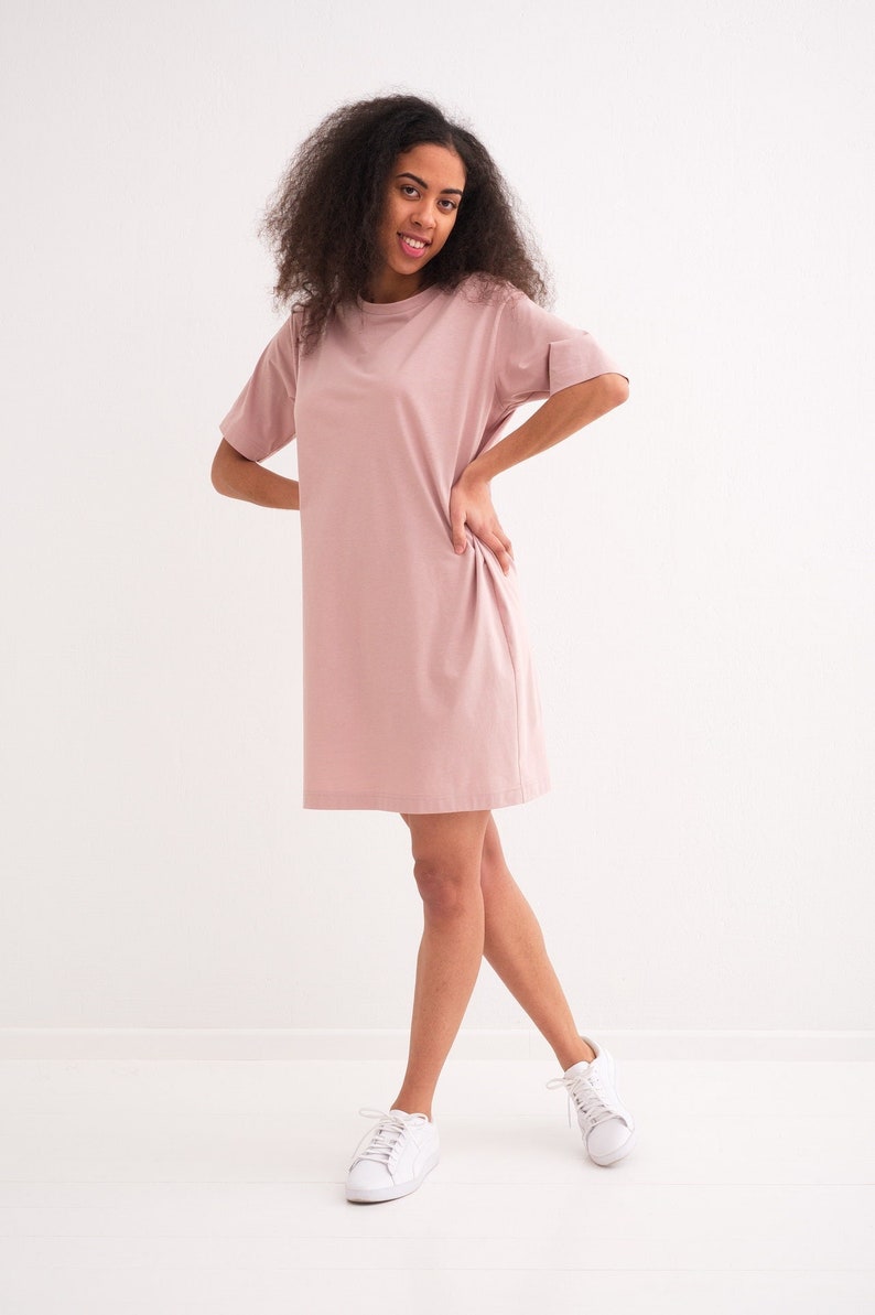 Certified Organic Cotton T-Shirt Dress Versatile and Comfortable Women's Apparel Made to Order Dusty Pink