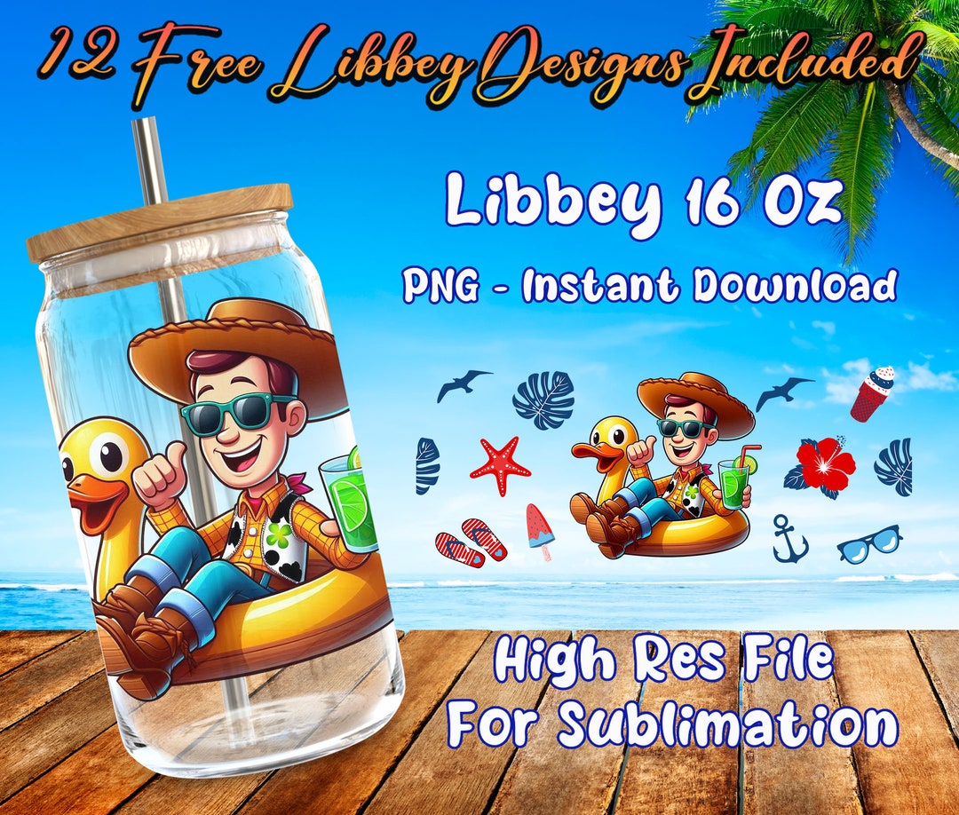 Cartoon Summer Vibes 16 Oz Libbey Glass Can Wrap PNG, Cartoon Summer ...