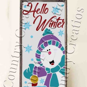 Hello Winter, Snowman peaking, Porch, Personalize,  Welcome svg, Christmas svg, Winter svg, Winter sign, Digital download, SVG, PNG, JPEG