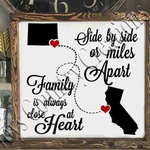 Cornice personalizzata Miles Apart Family is Always Close at Heart, regalo per la festa della mamma a distanza, regalo per la partenza dei nonni da parte di mamma, papà, figlia e figlio