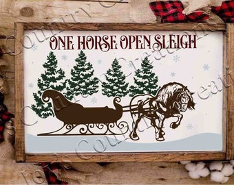 Horse drawn Sleigh, One horse open sleigh, Christmas sign, Christmas svg, Christmas song, Print, Printable, Digital download, SVG, PNG, JPEG
