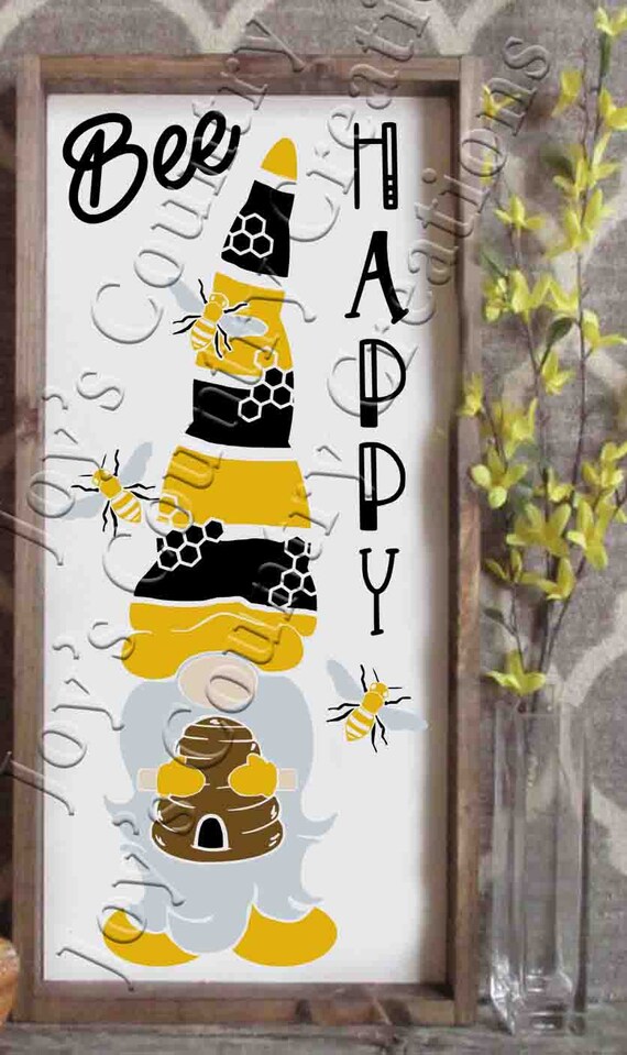 Download Bee Happy Be Happy Gnome Bee Hive Beehive Honey Bee Etsy