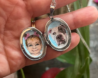 Custom painted locket, personalized gift, miniature painting, locket portrait, acrylic portrait, pet painting, dog locket, cat locket