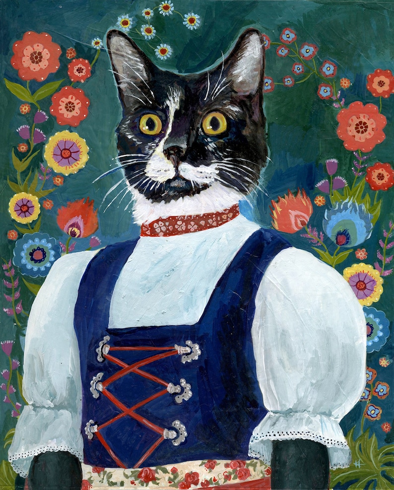 animals in clothes funny gift pet portraits FREE SHIPPING cat art original painting custom pet portrait