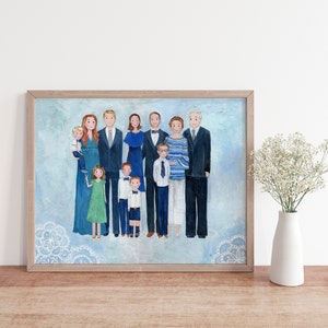 Family Portrait, Family Painting, Personalized Family Name, Custom Family Housewarming Gift, mother's day gift, Handpainted Art image 3