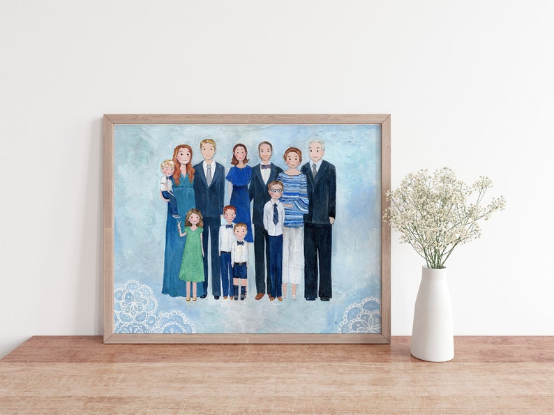 Family Portrait, Family Painting, Personalized Family Name, Custom Family Housewarming Gift, mother's day gift, Handpainted Art image 3