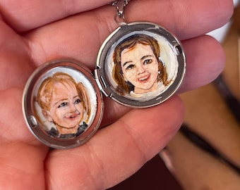 Custom hand-painted locket, personalized gift, miniature painting, locket portrait, acrylic portrait, tiny present