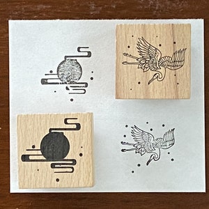 Crane and Cloud Double Wooden Rubber Stamps (Set B) | Oriental Box Add-On | Journal Scrapbook Crafts